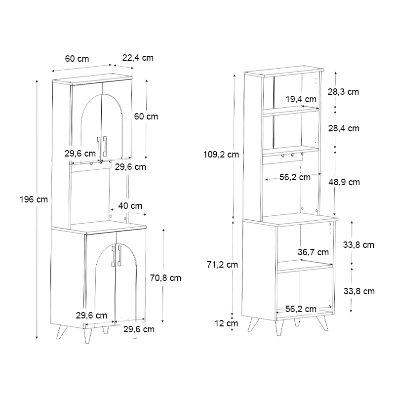 Έπιπλο κουζίνας Kalira 2 Megapap χρώμα λευκό - rota oak 60x40x196εκ.