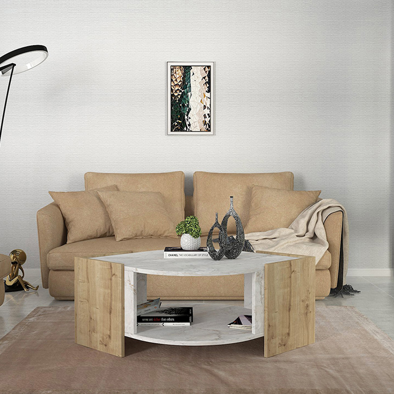 Τραπεζάκι σαλονιού Marbel Megapap χρώμα sapphire oak - λευκό εφέ μαρμάρου 75x75x40εκ.