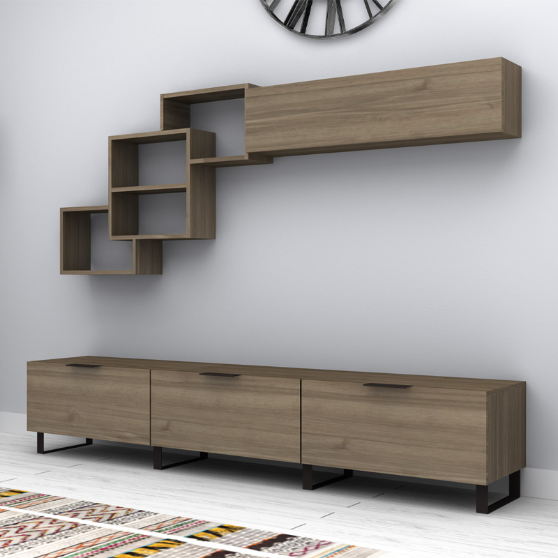 Σύνθεση τηλεόρασης Heydar Megapap χρώμα καρυδί 210x35x40εκ.