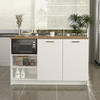 Τραπέζι - Πάγκος κουζίνας Peres Megapap χρώμα λευκό - sepet oak 150x70x91,8εκ.