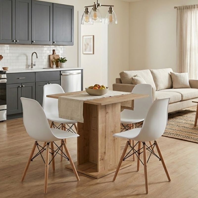 Σετ τραπεζαρία 5τμχ Allos - Nova Megapap χρώμα sapphire oak - λευκό 75x75x77εκ.