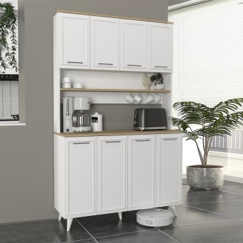 Έπιπλο κουζίνας Potter 4 Megapap χρώμα λευκό - rota oak 120x40x196,1εκ.