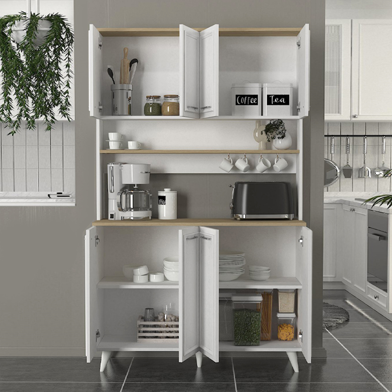 Έπιπλο κουζίνας Potter 4 Megapap χρώμα λευκό - rota oak 120x40x196,1εκ.