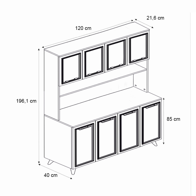 Έπιπλο κουζίνας Potter 4 Megapap χρώμα λευκό - rota oak 120x40x196,1εκ.
