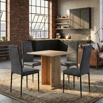 Σετ τραπεζαρία 5τμχ Allos - Rosa Megapap χρώμα sapphire oak - γκρι 75x75x77εκ.