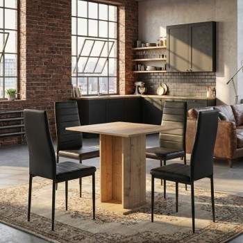 Σετ τραπεζαρία 5τμχ Allos - Rosa Megapap χρώμα sapphire oak - μαύρο 75x75x77εκ.