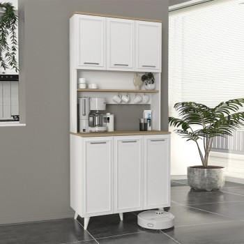 Έπιπλο κουζίνας Potter 3 Megapap χρώμα λευκό - rota oak 90x40x196,1εκ.