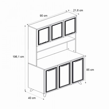 Έπιπλο κουζίνας Potter 3 Megapap χρώμα λευκό - rota oak 90x40x196,1εκ.