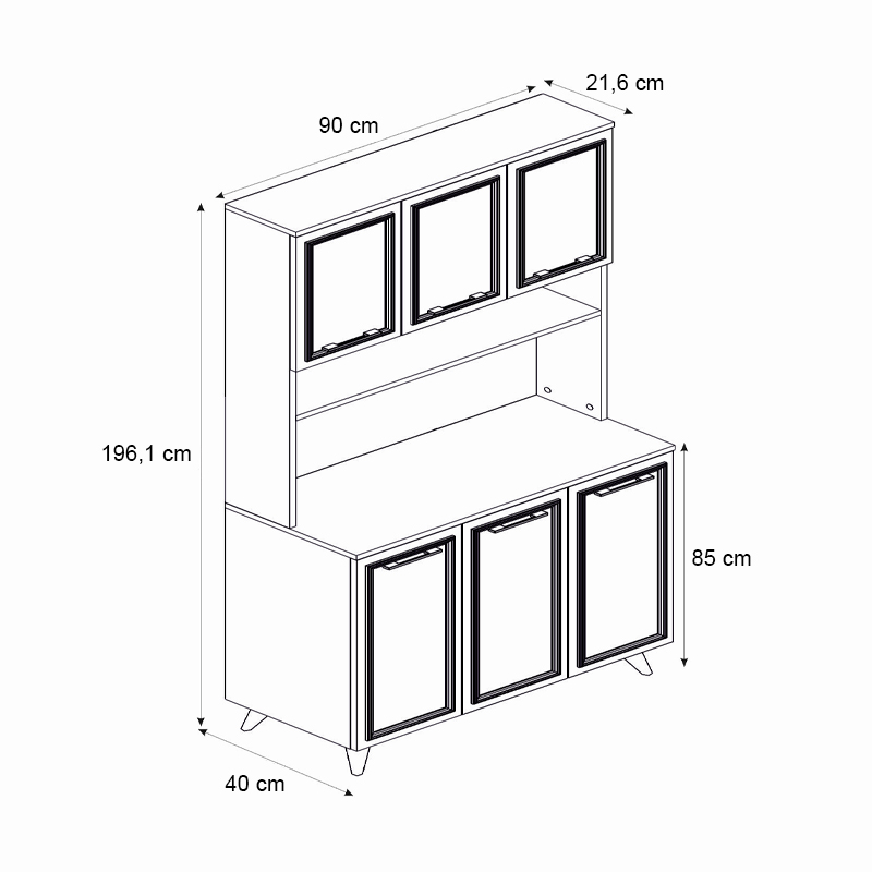 Έπιπλο κουζίνας Potter 3 Megapap χρώμα λευκό - rota oak 90x40x196,1εκ.