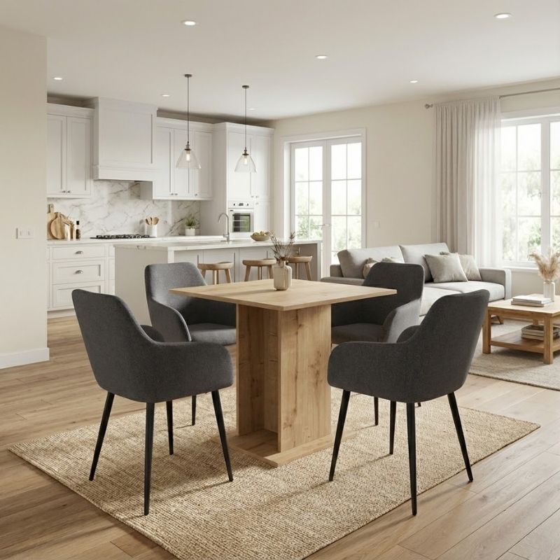 Σετ τραπεζαρία 5τμχ Allos - Monica Megapap χρώμα sapphire oak - γκρι 75x75x77εκ.