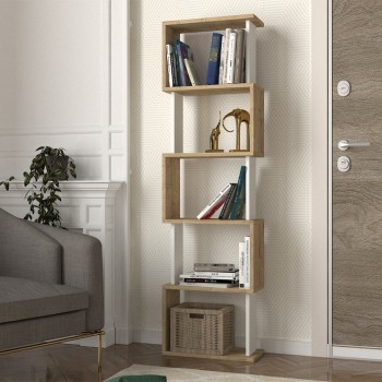 Βιβλιοθήκη Alvina Megapap χρώμα sapphire oak - λευκό 45x19,6x158,8εκ.