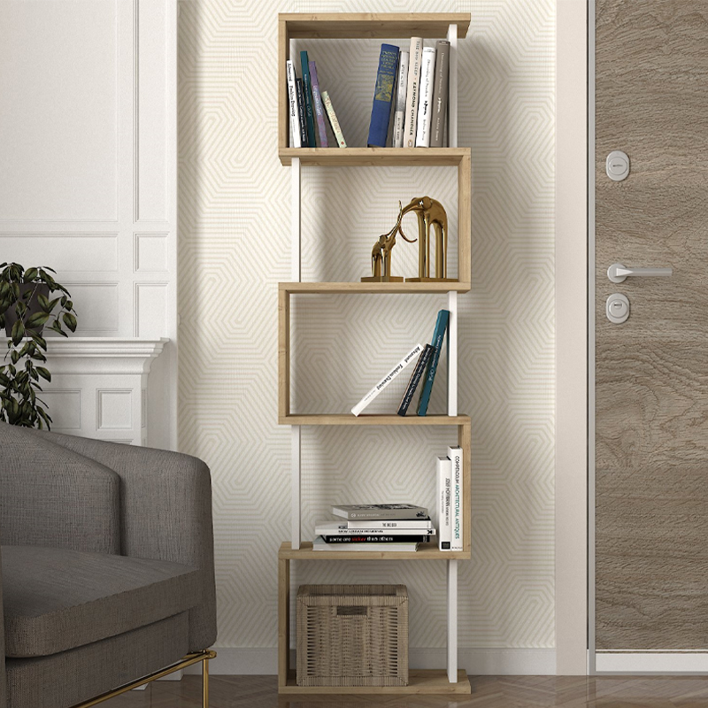 Βιβλιοθήκη Alvina Megapap χρώμα sapphire oak - λευκό 45x19,6x158,8εκ.