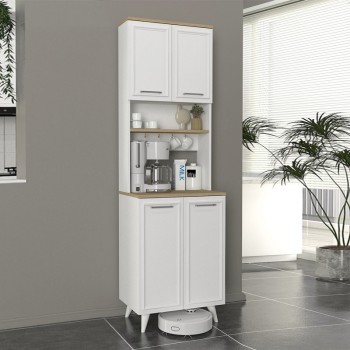 Έπιπλο κουζίνας Potter 2 Megapap χρώμα λευκό - rota oak 60x40x196,1εκ.