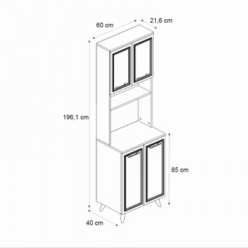 Έπιπλο κουζίνας Potter 2 Megapap χρώμα λευκό - rota oak 60x40x196,1εκ.