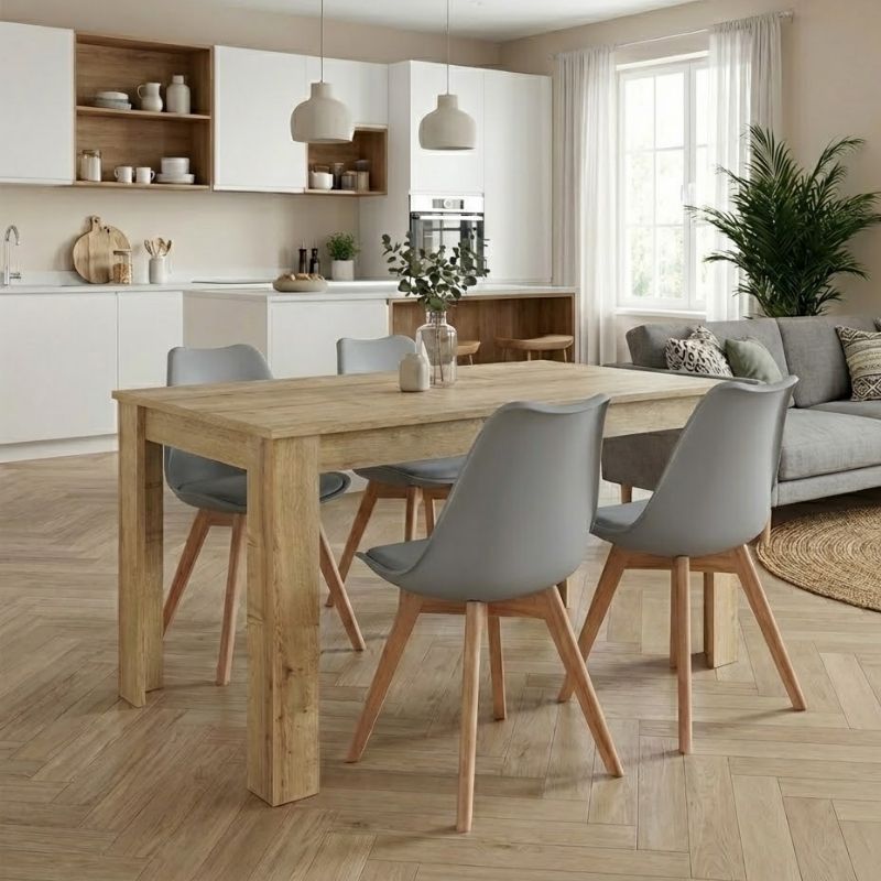 Σετ τραπεζαρία 5τμχ Darlen - Viva Megapap χρώμα sapphire oak - γκρι 125x72x74εκ.