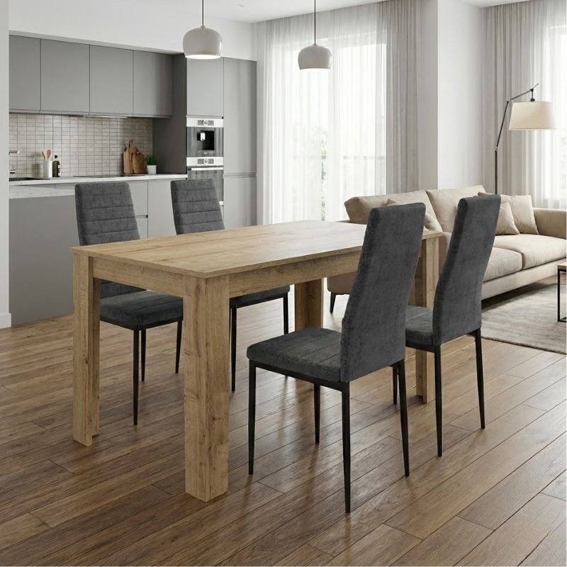 Σετ τραπεζαρία 5τμχ Darlen - Rosa Megapap χρώμα sapphire oak - γκρι 125x72x74εκ.
