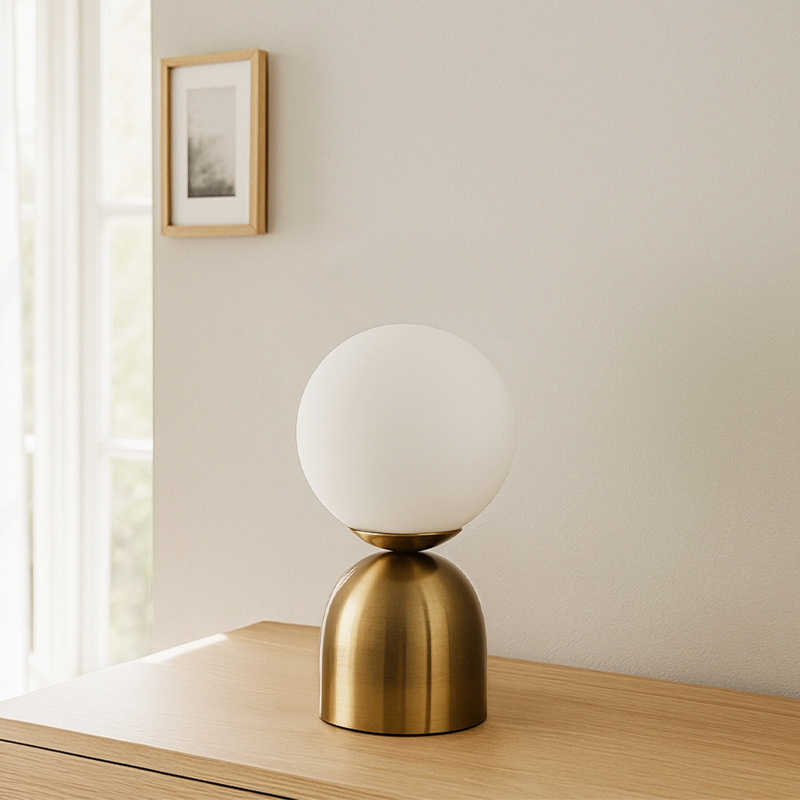 Φωτιστικό επιτραπέζιο Ryka Megapap E14 μεταλλικό - γυάλινο χρώμα χρυσό αντικέ - λευκό Ø15x28εκ.