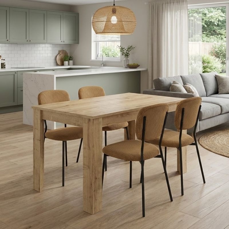 Σετ τραπεζαρία 5τμχ Darlen - Kevin Megapap χρώμα sapphire oak - μουσταρδί 125x72x74εκ.