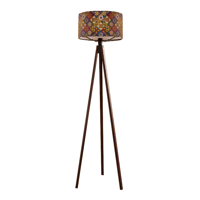 Φωτιστικό δαπέδου Rosling Megapap Mdf/ύφασμα Pvc χρώμα καρυδί - πολύχρωμο 38x38x140εκ.