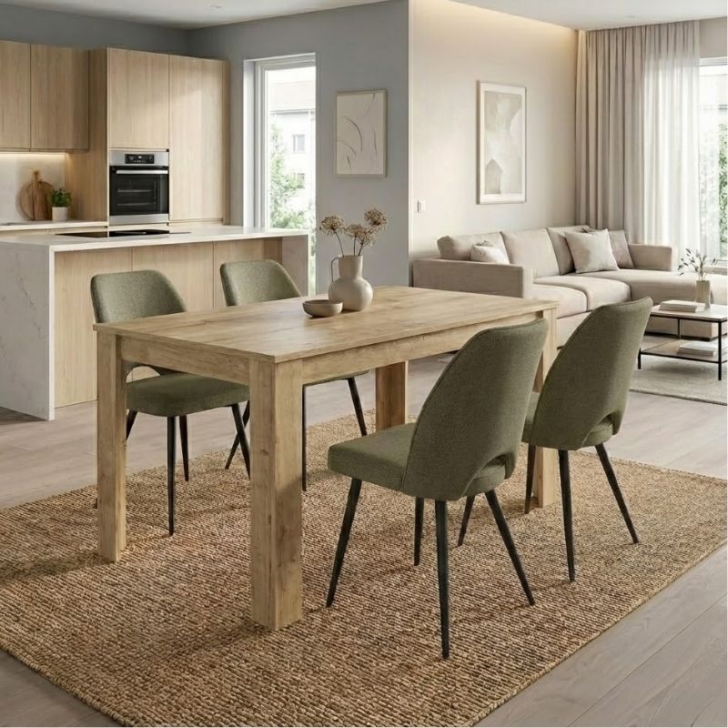 Σετ τραπεζαρία 5τμχ Darlen - Christy Megapap χρώμα sapphire oak - λαδί 125x72x74εκ.