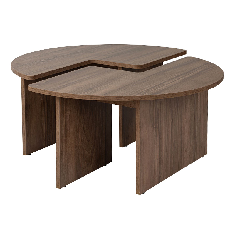 Τραπεζάκι σαλονιού σετ 2 τμχ Moira Megapap χρώμα καρυδί Ø90x41εκ.