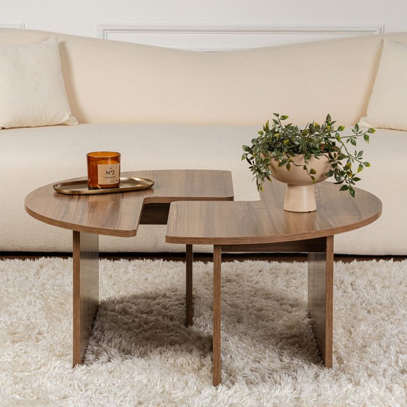 Τραπεζάκι σαλονιού σετ 2 τμχ Moira Megapap χρώμα καρυδί Ø90x41εκ.