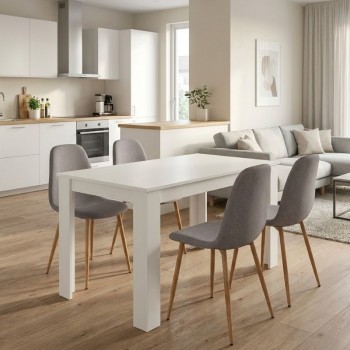 Σετ τραπεζαρία 5τμχ Darlen - Iris Megapap χρώμα λευκό - ανοιχτό μπεζ/φυσικό πόδι 125x72x74εκ.