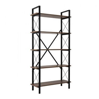 Βιβλιοθήκη Elysian Megapap χρώμα καρυδί - μαύρο 90x33,5x180εκ.