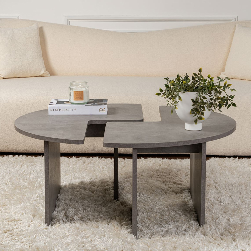 Τραπεζάκι σαλονιού σετ 2 τμχ Moira Megapap χρώμα γκρι σκυροδέματος Ø90x41εκ.