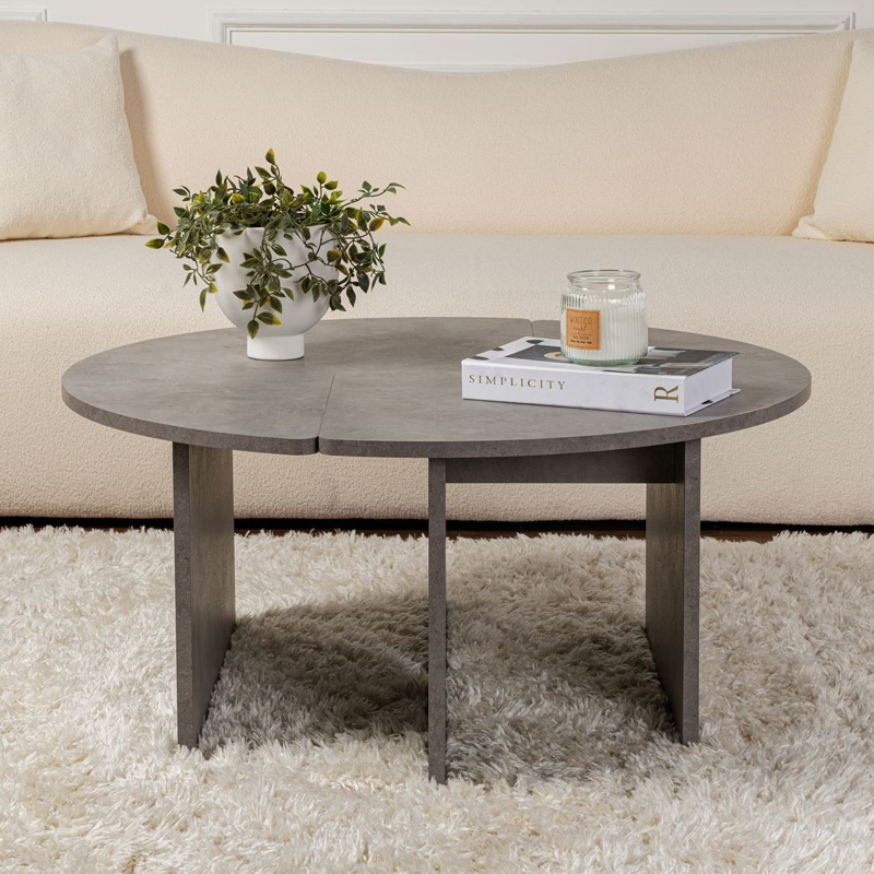 Τραπεζάκι σαλονιού σετ 2 τμχ Moira Megapap χρώμα γκρι σκυροδέματος Ø90x41εκ.