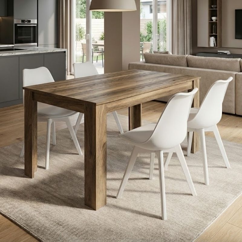 Σετ τραπεζαρία 5τμχ Darlen - Viva Megapap χρώμα καρυδί - λευκό 125x72x74εκ.