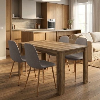 Σετ τραπεζαρία 5τμχ Darlen - Iris Megapap χρώμα καρυδί - ανοιχτό μπεζ/φυσικό πόδι 125x72x74εκ.