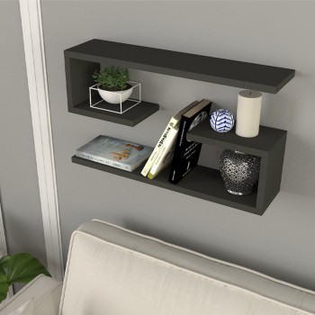 Ραφιέρα τοίχου Jenika Megapap 2 τεμαχίων χρώμα ανθρακί 60x14,5x18εκ.