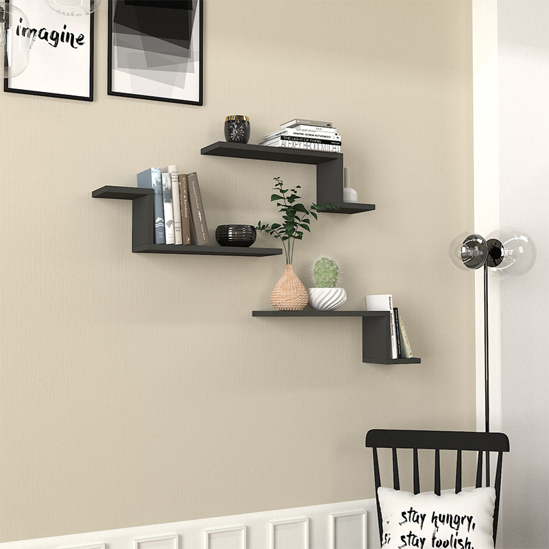 Ραφιέρα τοίχου Lowa Megapap 3 τεμαχίων χρώμα ανθρακί 57,7x14,5x18εκ.