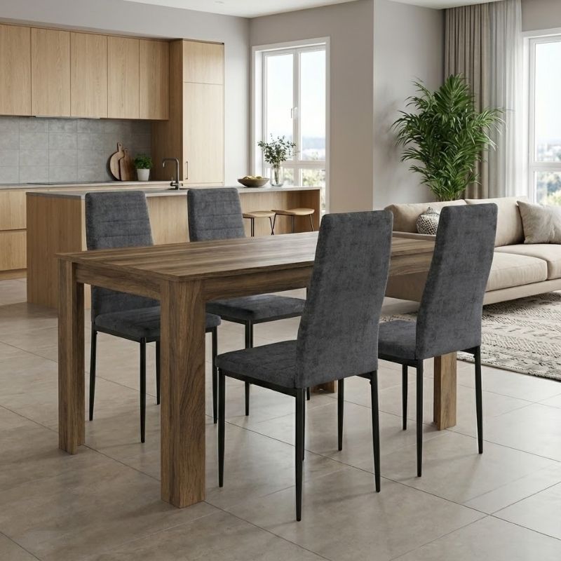 Σετ τραπεζαρία 5τμχ Darlen - Rosa Megapap χρώμα καρυδί - γκρι 125x72x74εκ.