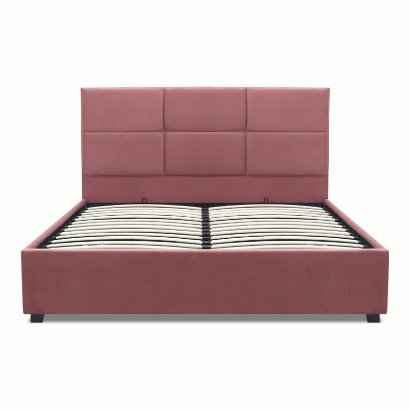 Κρεβάτι Kingston Megapap βελούδινο με αποθηκευτικό χώρο χρώμα σάπιο μήλο 160x200εκ.