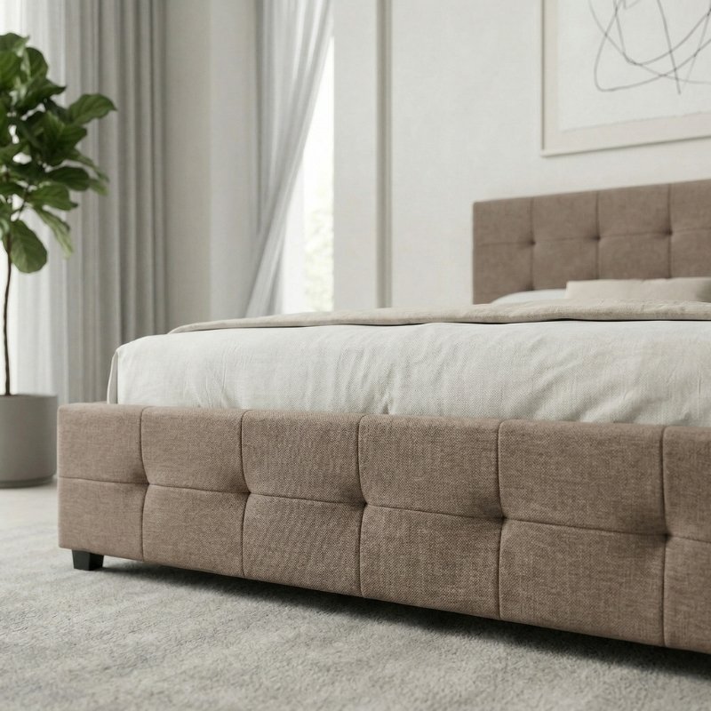 Κρεβάτι Iro Megapap υφασμάτινο με αποθηκευτικό χώρο χρώμα μπεζ - καφέ 150x200εκ.