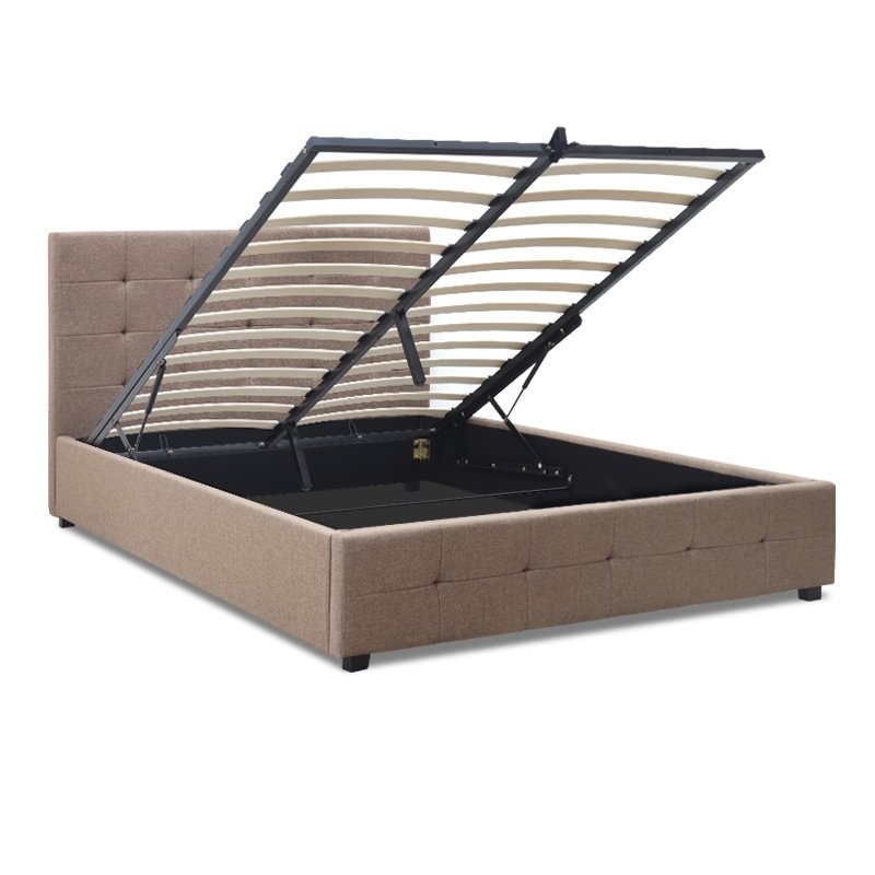 Κρεβάτι Iro Megapap υφασμάτινο με αποθηκευτικό χώρο χρώμα μπεζ - καφέ 150x200εκ.