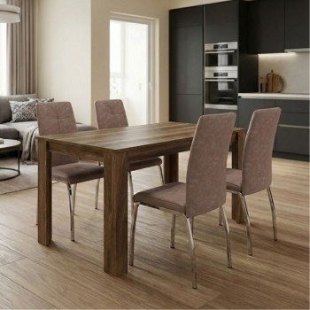 Σετ τραπεζαρία 5τμχ Darlen - Alma Megapap χρώμα καρυδί - μπεζ 125x72x74εκ.