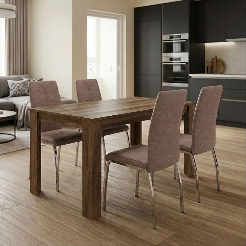 Σετ τραπεζαρία 5τμχ Darlen - Alma Megapap χρώμα καρυδί - μπεζ 125x72x74εκ.