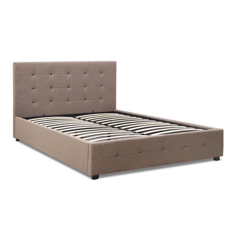 Κρεβάτι Iro Megapap υφασμάτινο με αποθηκευτικό χώρο χρώμα μπεζ - καφέ 160x200εκ.