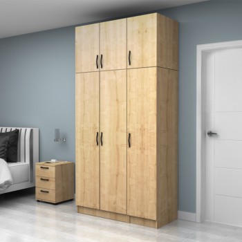 Ντουλάπα ρούχων Vivian Megapap τρίφυλλη με πατάρι χρώμα φυσικό οξιάς 120x51,8x240εκ.