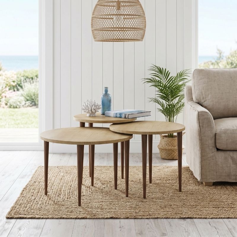 Τραπεζάκι σαλονιού σετ 3 τμχ Nola Megapap χρώμα sapphire oak Ø60x46εκ.