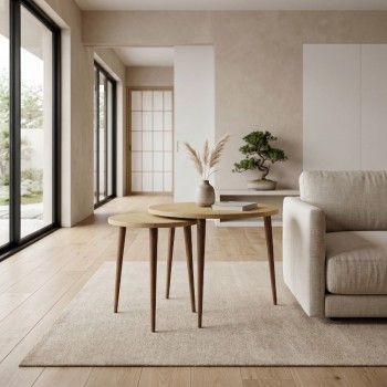 Τραπεζάκι σαλονιού σετ 2 τμχ Nola Megapap χρώμα sapphire oak Ø60x46εκ.