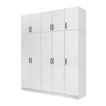 Ντουλάπα ρούχων Vivian Megapap πεντάφυλλη με πατάρι χρώμα λευκό 200x51,8x240εκ.