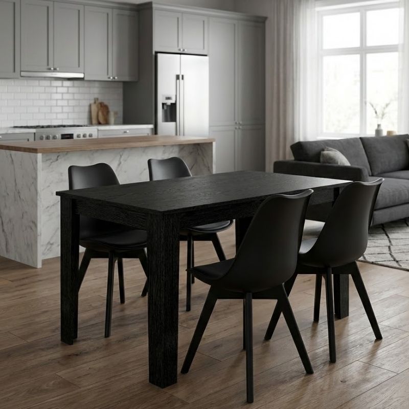 Σετ τραπεζαρία 5τμχ Darlen - Viva Megapap χρώμα sencron black - μαύρο 125x72x74εκ.