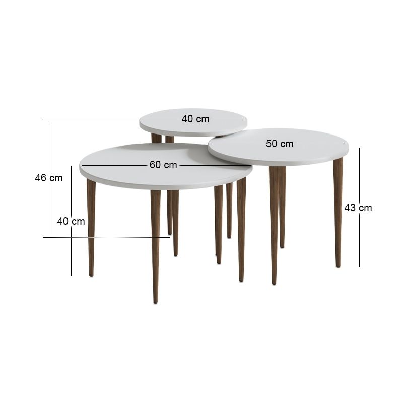 Τραπεζάκι σαλονιού σετ 3 τμχ Nola Megapap χρώμα λευκό Ø60x46εκ.