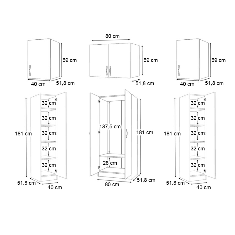 Ντουλάπα ρούχων Vivian Megapap τετράφυλλη με πατάρι χρώμα λευκό 160x51,8x240εκ.