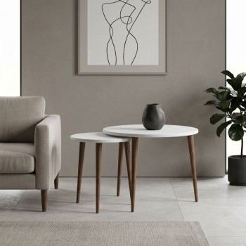 Τραπεζάκι σαλονιού σετ 2 τμχ Nola Megapap χρώμα λευκό Ø60x46εκ.