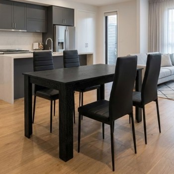 Σετ τραπεζαρία 5τμχ Darlen - Rosa Megapap χρώμα sencron black - μαύρο 125x72x74εκ.